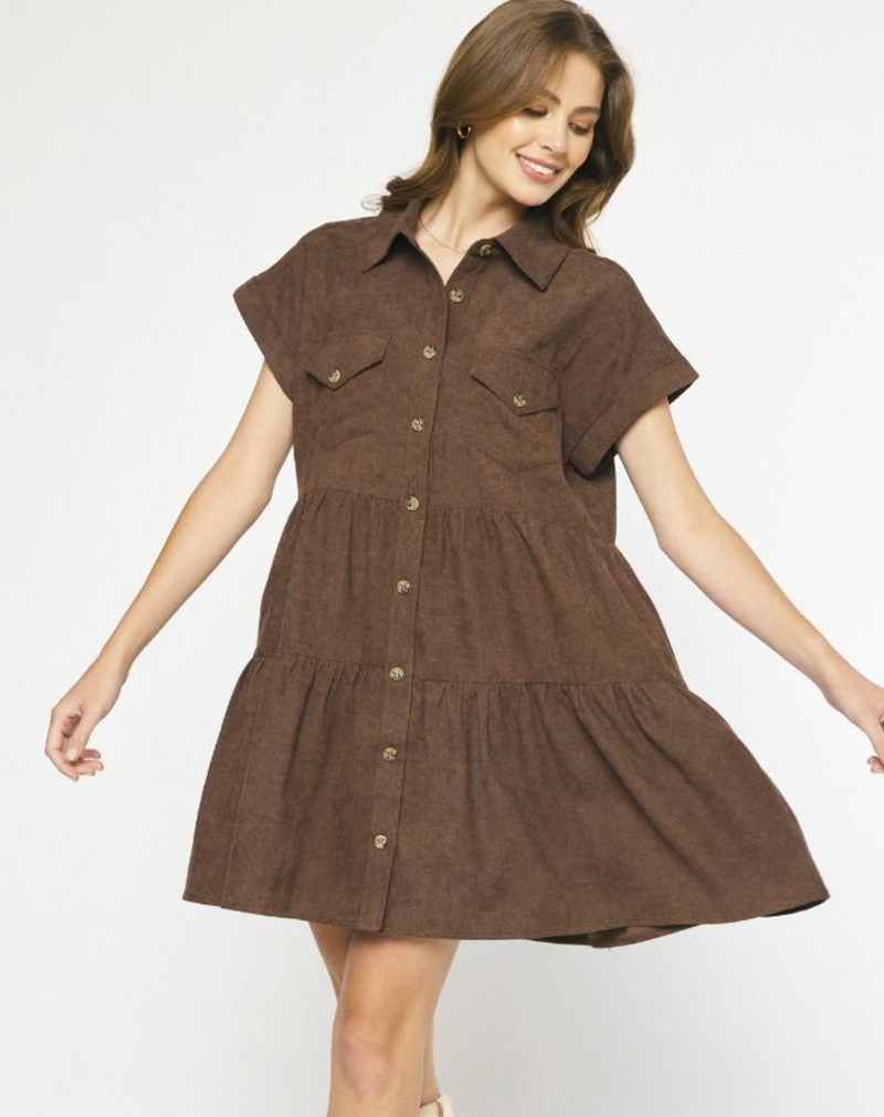 Soft Corduroy Tiered Dress