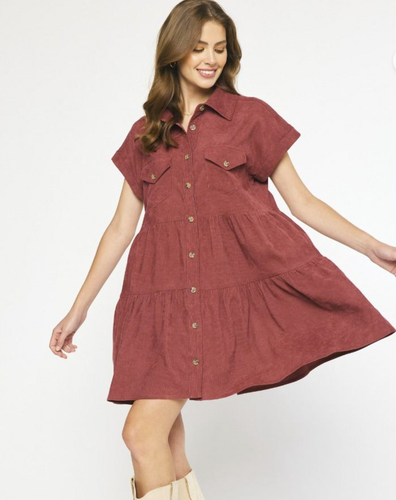 Soft Corduroy Tiered Dress