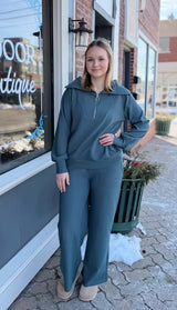 Ribbed Half Zip Pullover and Pant Set