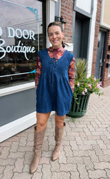 Denim Pleated Wide Leg Tied Romper