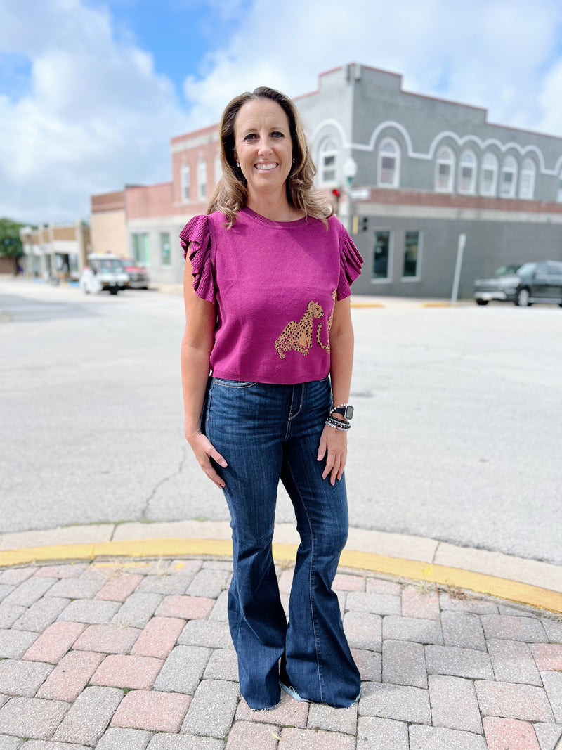 Plum Sweater Cheetah Top