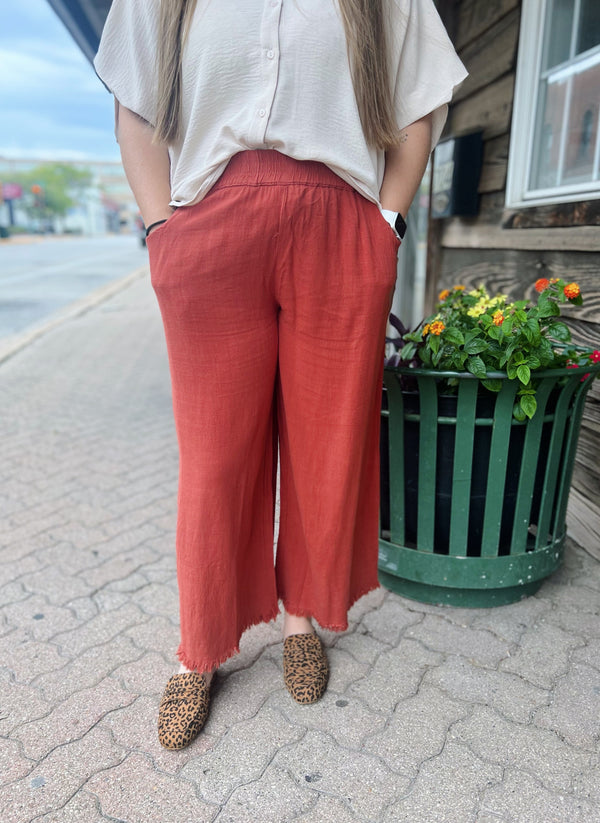 Clay Linen Raw Hem Pants