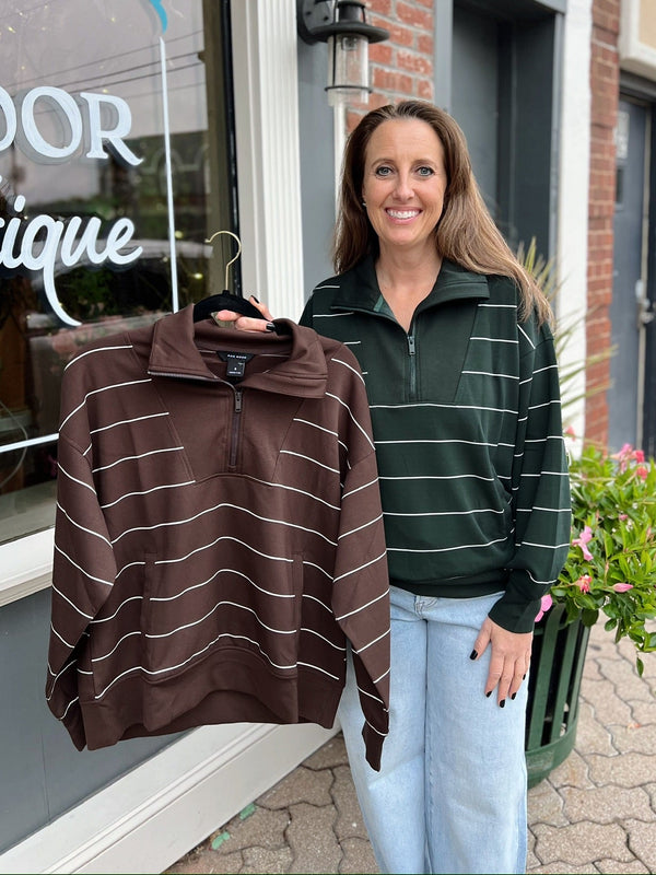 Stripe Quarter Zip Mock Neck Pullover