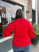 Curvy Scalloped Edge 3/4 Sleeve Top