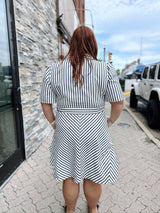 Curvy Short Sleeve Blue Striped Dress