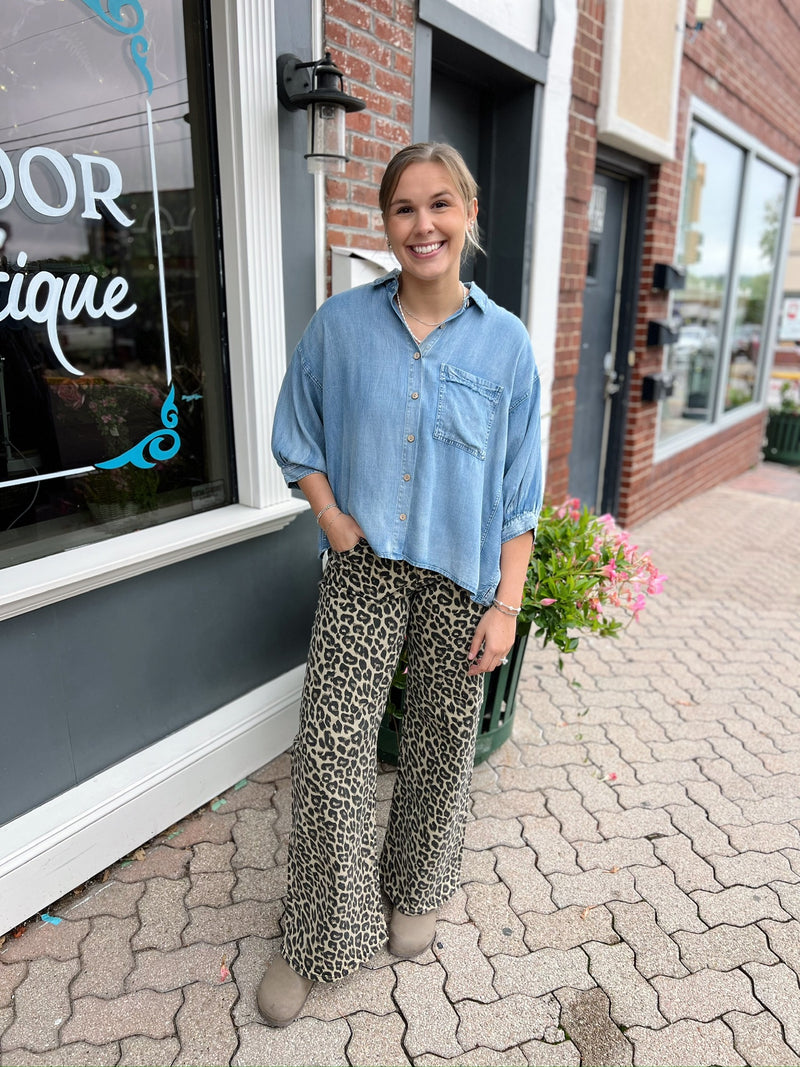 Denim Collared Button Down Top