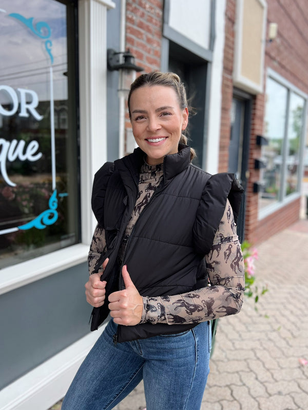 Taupe Mesh Western Horse Graphic Top