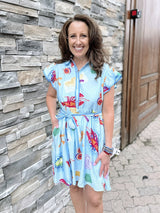 Blue Button Front Collared Lobster Dress