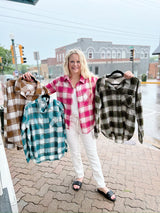 Lighweight Plaid Button Down Shacket With Pocket