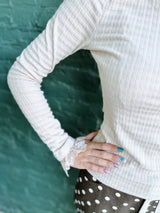 Natural Long Sleeve Textured Knit Fitted Top
