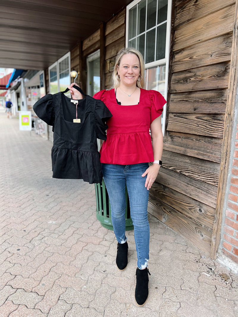 Square Neck Ruffle Sleeve Top