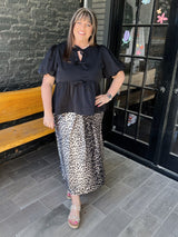 Curvy Leopard Print Silky Long Skirt with Zipper