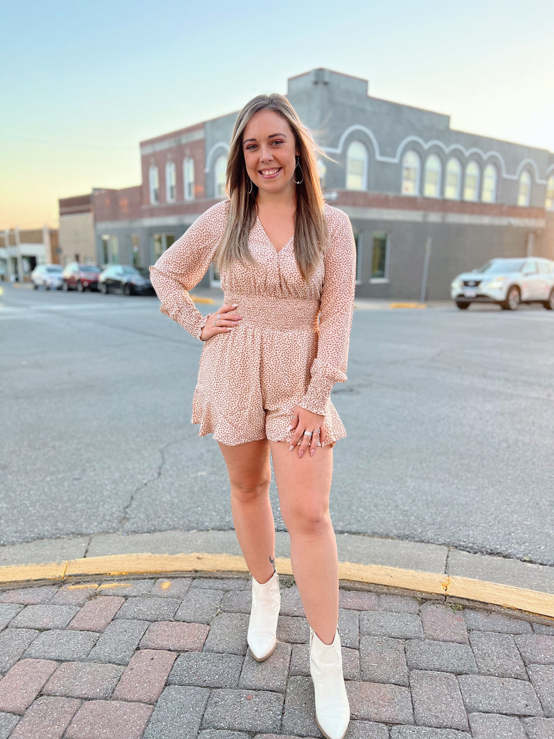 Cream Patterned Smocked Romper