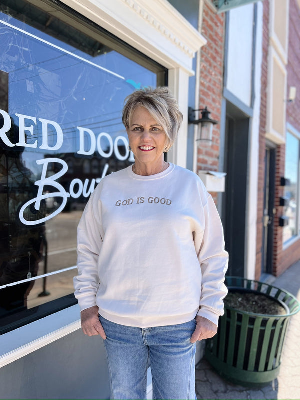 Cream God is Good Embroidered Sweatshirt