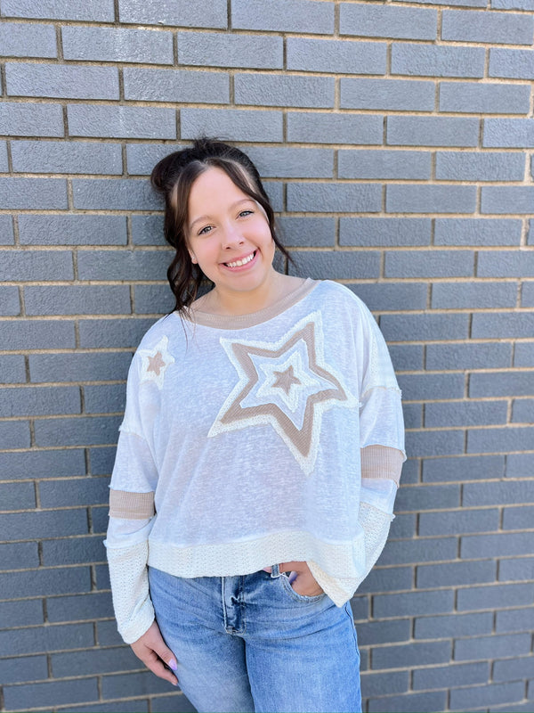 Ivory Oversized Star Patched Top
