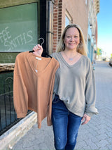 Basic Waffleknit V-Neck Top