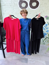 Cotton Slub Short Sleeve Tee And Long Pant Set