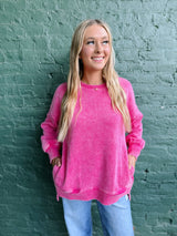 Acid Wash High-Low Hem Pullover