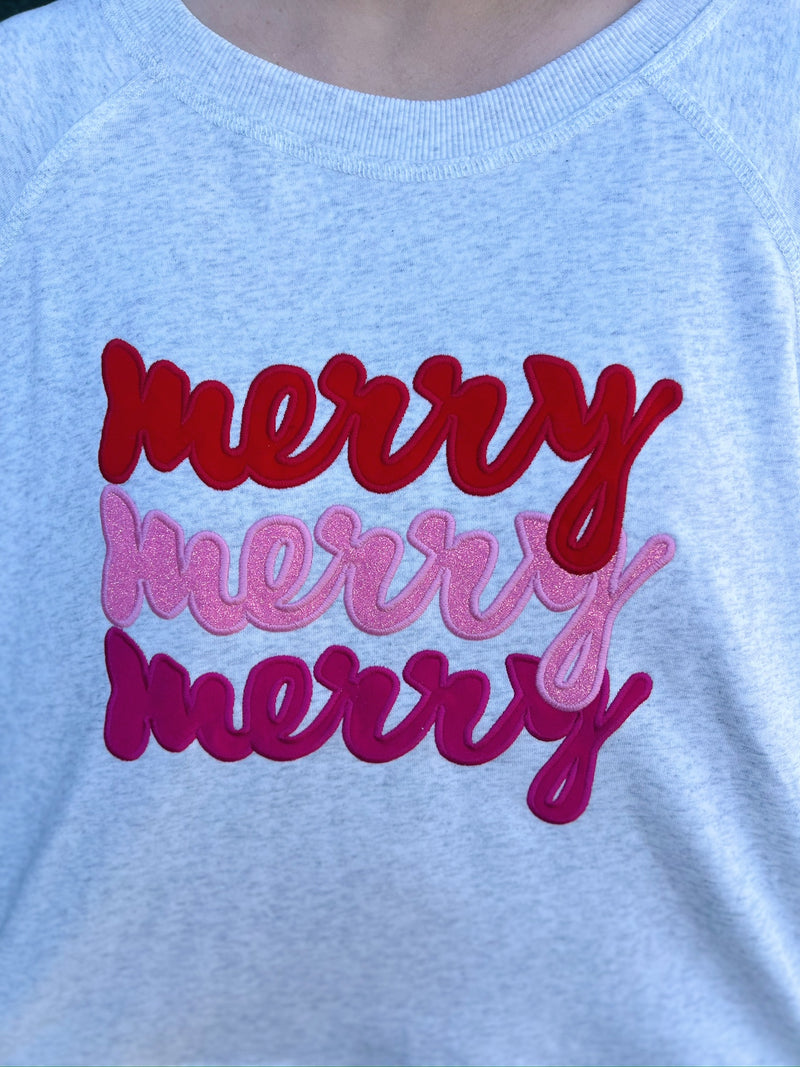 Merry Embroidered High-Low Pullover Sweatshirt