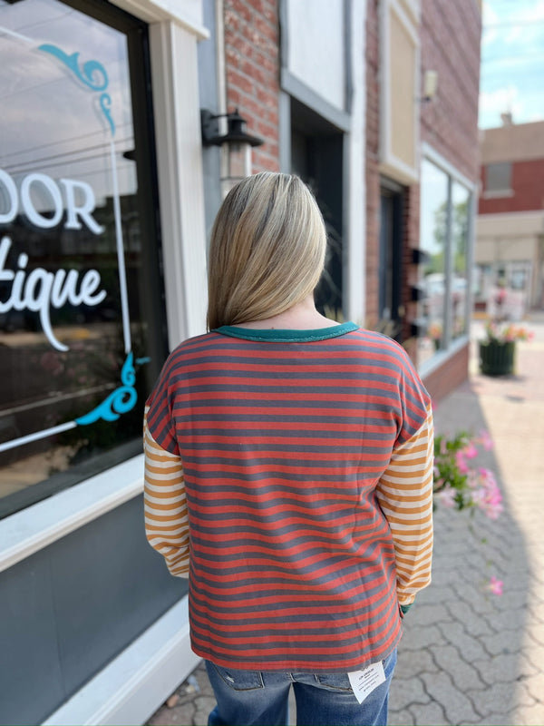 Rust & Green Raglan W/ Contrast Sleeve