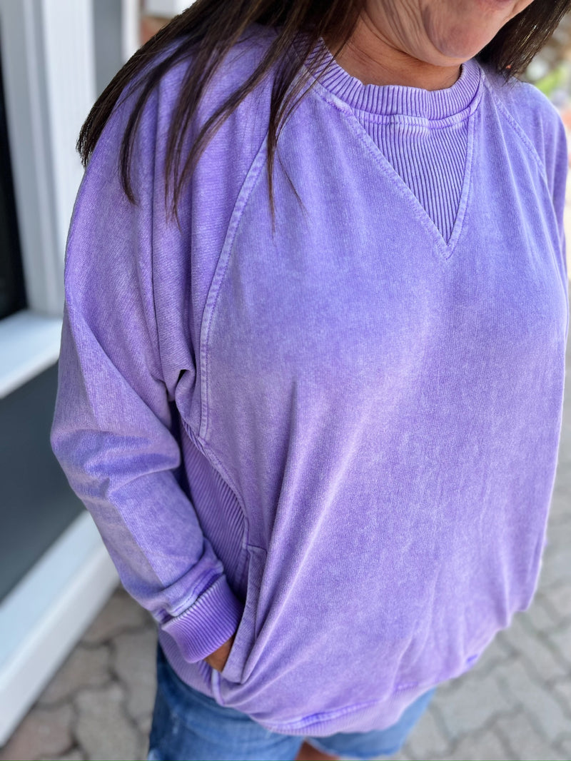 Snow Washed French Terry Pullover With Pockets