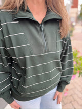 Stripe Quarter Zip Mock Neck Pullover