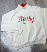 Ivory Merry Christmas Patchwork Applique Mock Neck
