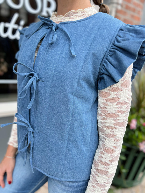 Denim Quilted Bow Tie Vest