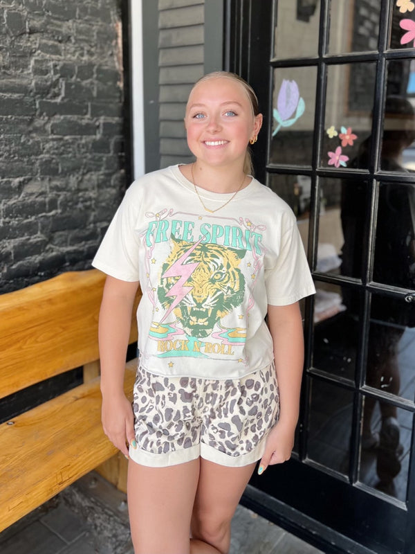 Cream Leopard Shorts With Cuff