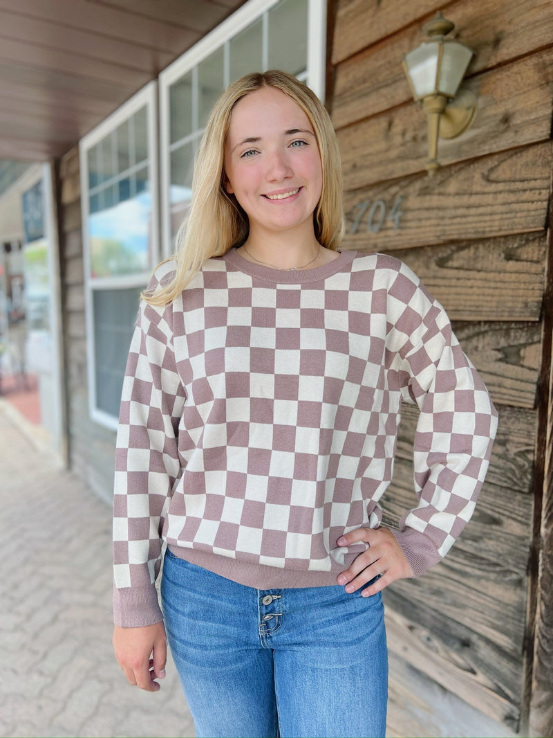 Mocha And Oatmeal Checkered Sweater