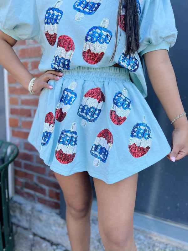 Blue USA Sequin Popsicle Lounge Skort