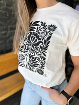 Cream Tee With Black Floral Print