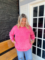 Curvy Acid Wash Sweatshirt With Pockets