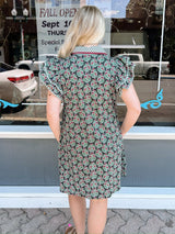 Green Printed Ruffle Sleeve Dress
