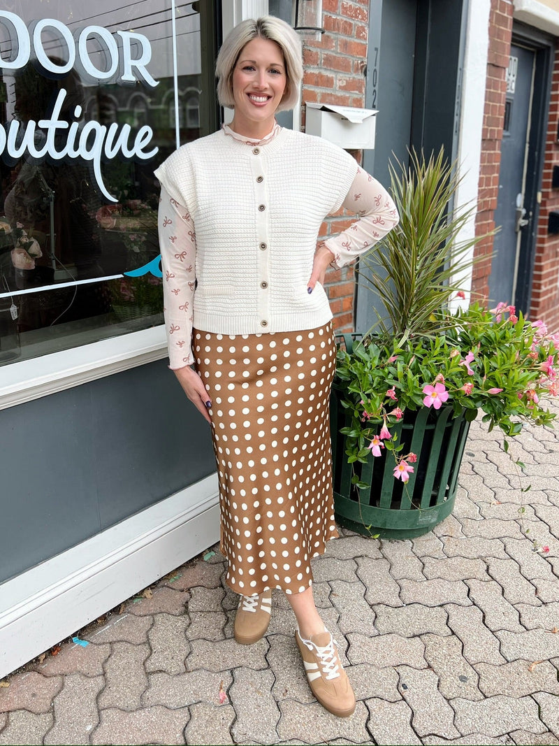 Brown Polkadot Midi Skirt