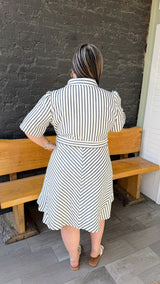 Curvy Short Sleeve Blue Striped Dress