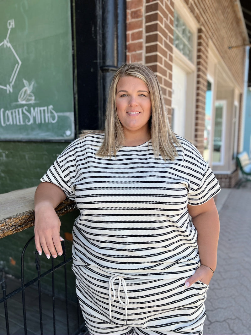 Curvy Ivory Top with Black Stripes