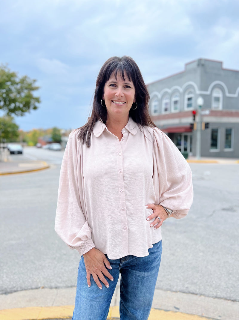 Oatmeal Button Up Top
