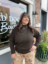 Curvy Front Seam Mock Neck Sweater