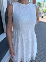 White Lace Sleeveless Fit and Flare Dress