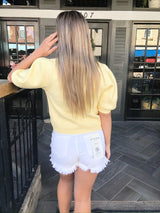 Yellow Short Puff Sleeve Bow Sweater Top