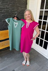 Knit Band Ruffle Sleeve Dress