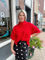 Red Mock Neck 3/4 Sleeve Sweater