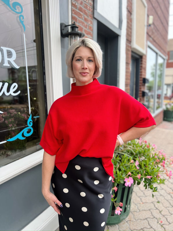 Red Mock Neck 3/4 Sleeve Sweater