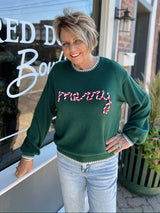 Hunter Green Merry Embroidered Sweater