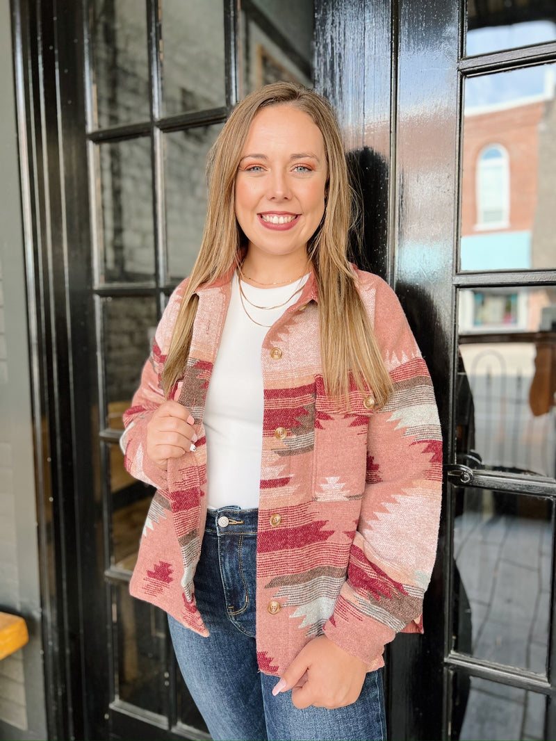 Burgundy Tribal Print Shacket