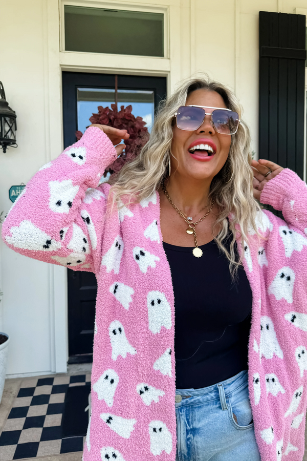 Pink Ghost Halloween Cloud Cardigan