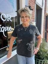 Washed Black Western embroidery tee