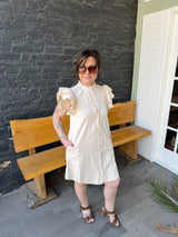 Ivory Button Down Ruffle Detail Dress