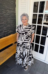 Black Palm Print Midi Dress